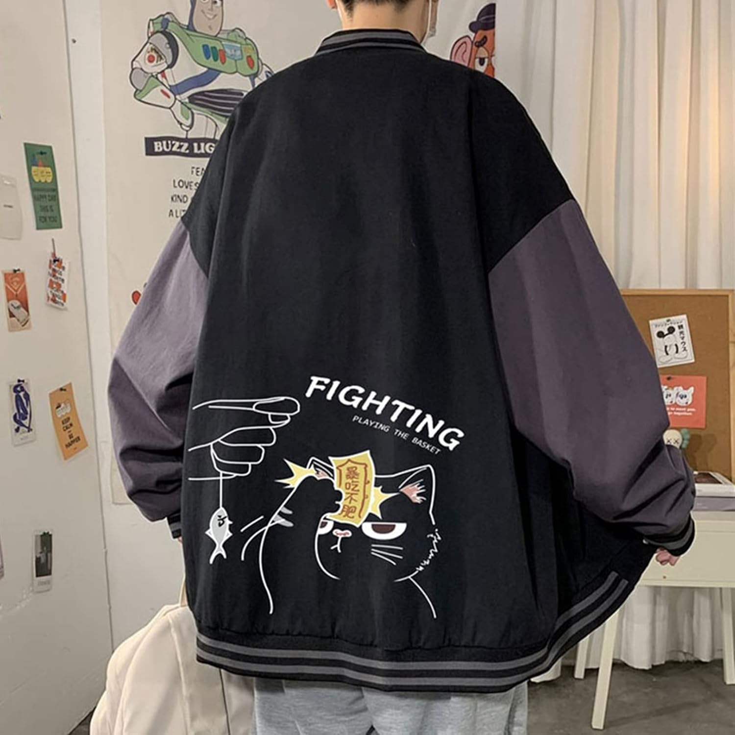 ジャケット ブルゾン メンズ 春秋 防風 防寒 着回し カジュアル 普段着 アウトドア スポーツ スタジャン アウター ファッション 個性 猫柄 ゆったり 大きいサイズ M-3XL