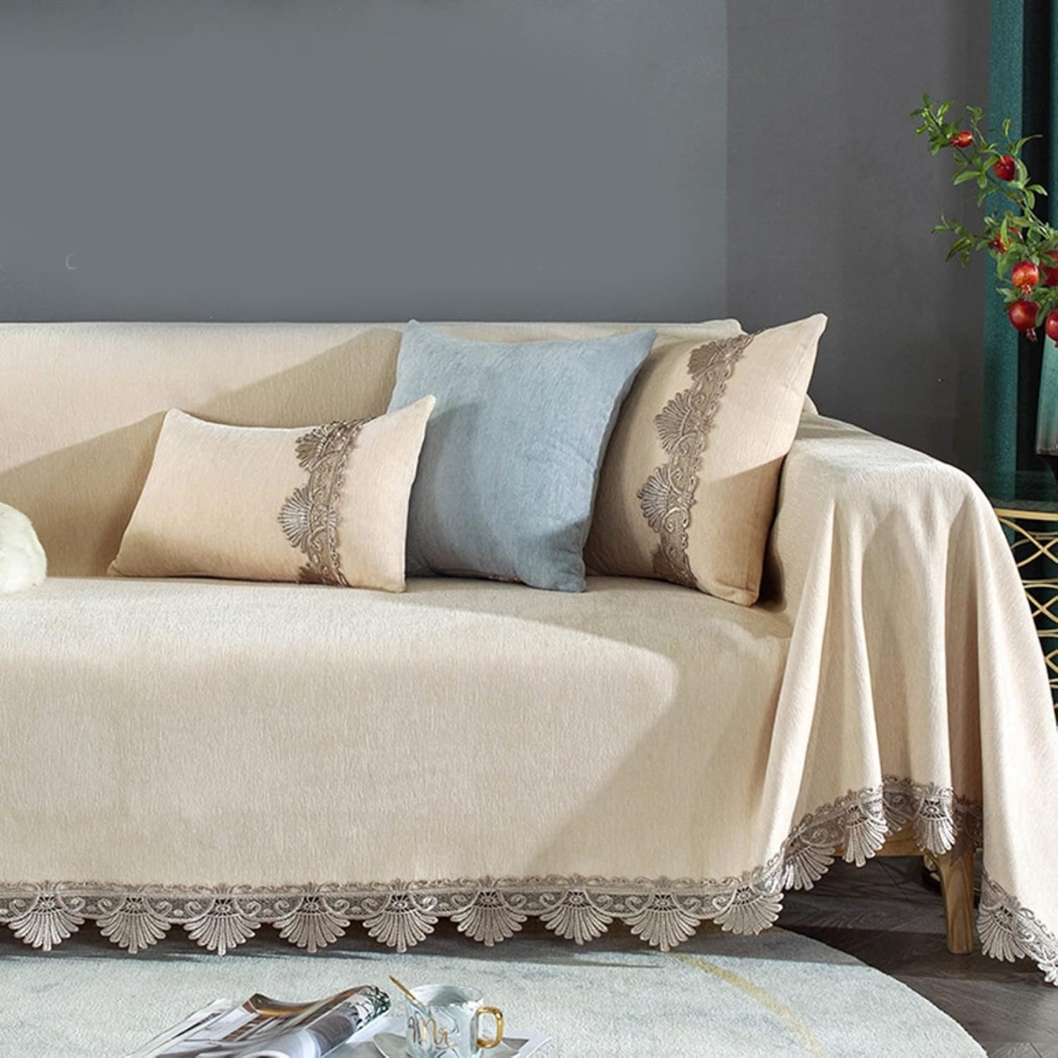 キルト ファブリック 北欧 インテリア マルチカバー ベージュ 伝統的 花柄 小花 エレガント ヨーロッパ アンティーク テーブルクロス ソファーカバー ラグマット おしゃれ 180*330cm オシ