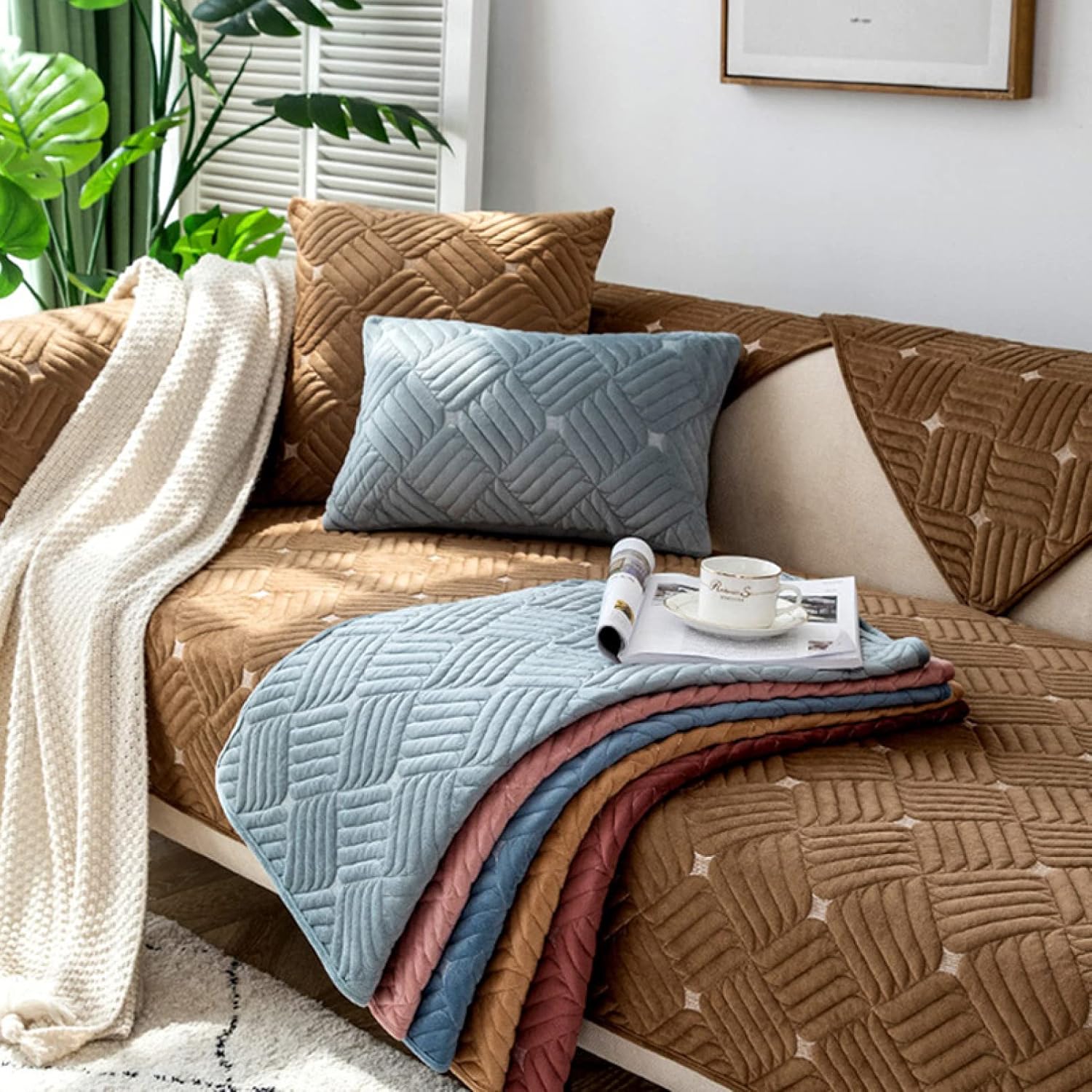 ソファカバー モダン おしゃれ インテリア イメージチェンジ マルチクロス 滑り止め 傷防止 汚れ防止 肘付け 肘なし カラー カバー オールシーズン カウチ 現代風 北欧風 四季兼用 優しい肌触り感