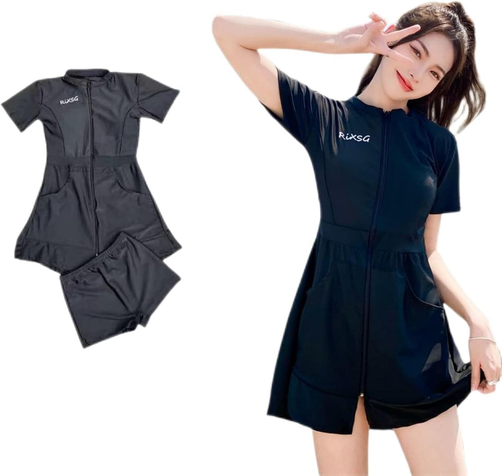 水着 レディース 体型カバー スポーツ風 ワンピース ショートパンツ 水着セット 可愛い シンプル 半袖 ..