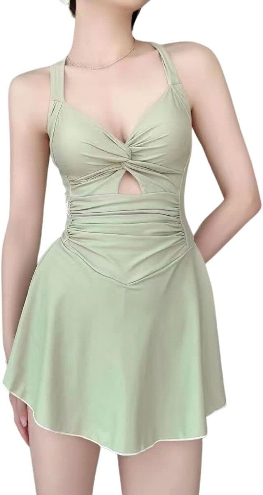 水着 レディース ワンピース みずぎ 体型カバー ハイウエスト ビキニ 大人 セクシー バッククロス 可愛い おしゃれ ホルターネック デザイン 女性 盛れる 無袖 スイムドレス ワイヤーなし ビーチ