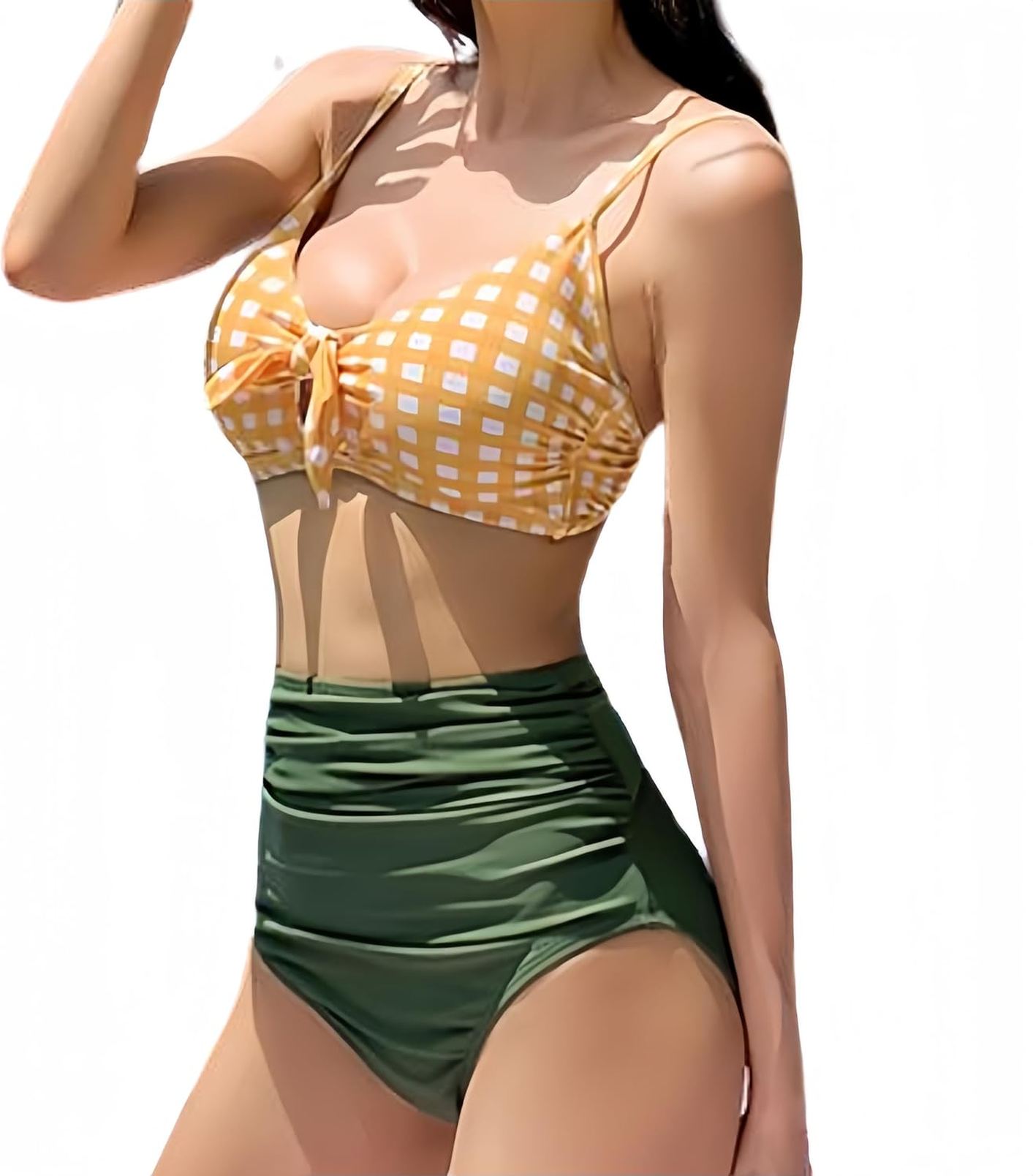 水着 レディース ビキニ セパレート 体型カバー チェック柄 ハイウエスト オフショルダー バスト盛れる 女性用水着 大人可愛い きれいめ 韓国 泳衣 温泉 海水浴 スイムウェア