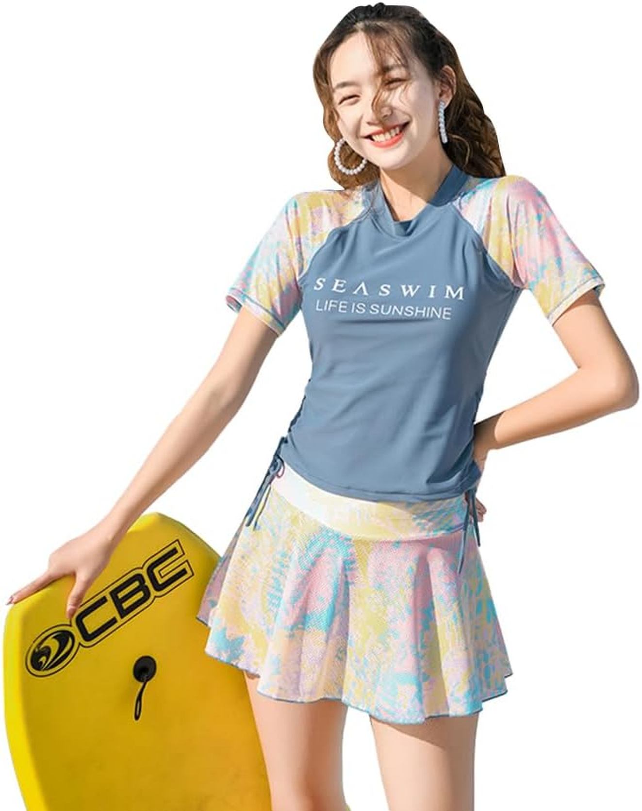 フィットネス 水着 レディース 2点セット セパレーツ 半袖 ラッシュガード 可愛い パット付き 体型カバー 女性 ワイヤーなし UVカット 可愛い おしゃれ セクシー カバーアップ水着 ェア 水泳服