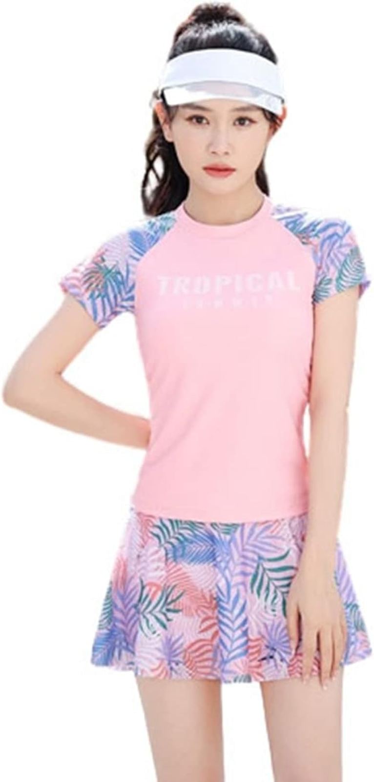 水着 レディース 体型カバー 競泳 水着 フィットネス 2点セット セパレート 大きいサイズ 水陸両用 速乾 伸縮性 通気性 温泉 フィトネス水着 めくれ防止 日焼け止め 旅行 半袖ラッシュガードのサムネイル