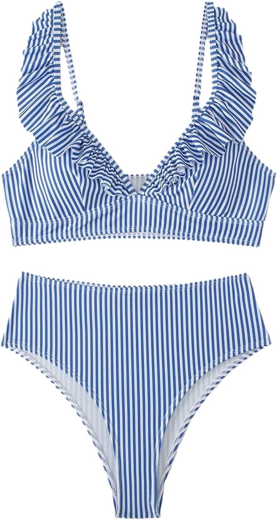 水着 レディース 女性 ハイウエストビキニセクシーなプッシュアップツーピース水着 ヴィンテージ水着ツーピースレトロシャーリングハイウエストプリン レディース ロイヤルブルー 着痩せ セットアップ ファ