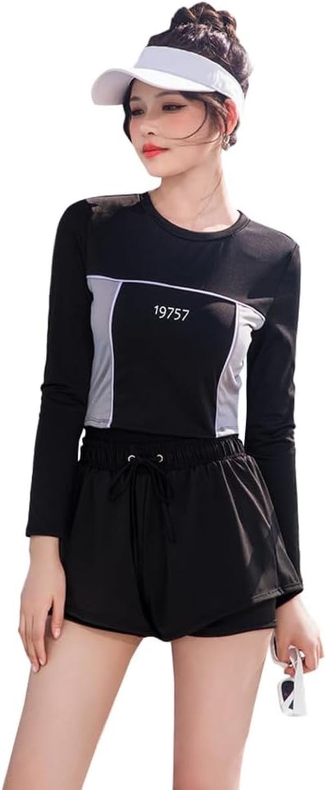 水着 レディース タンキニ ラッシュガード セパレート 長袖 Tシャツ ショートパンツ セットアップ お洒落 高校生 ジュニア 着痩せ 大人..