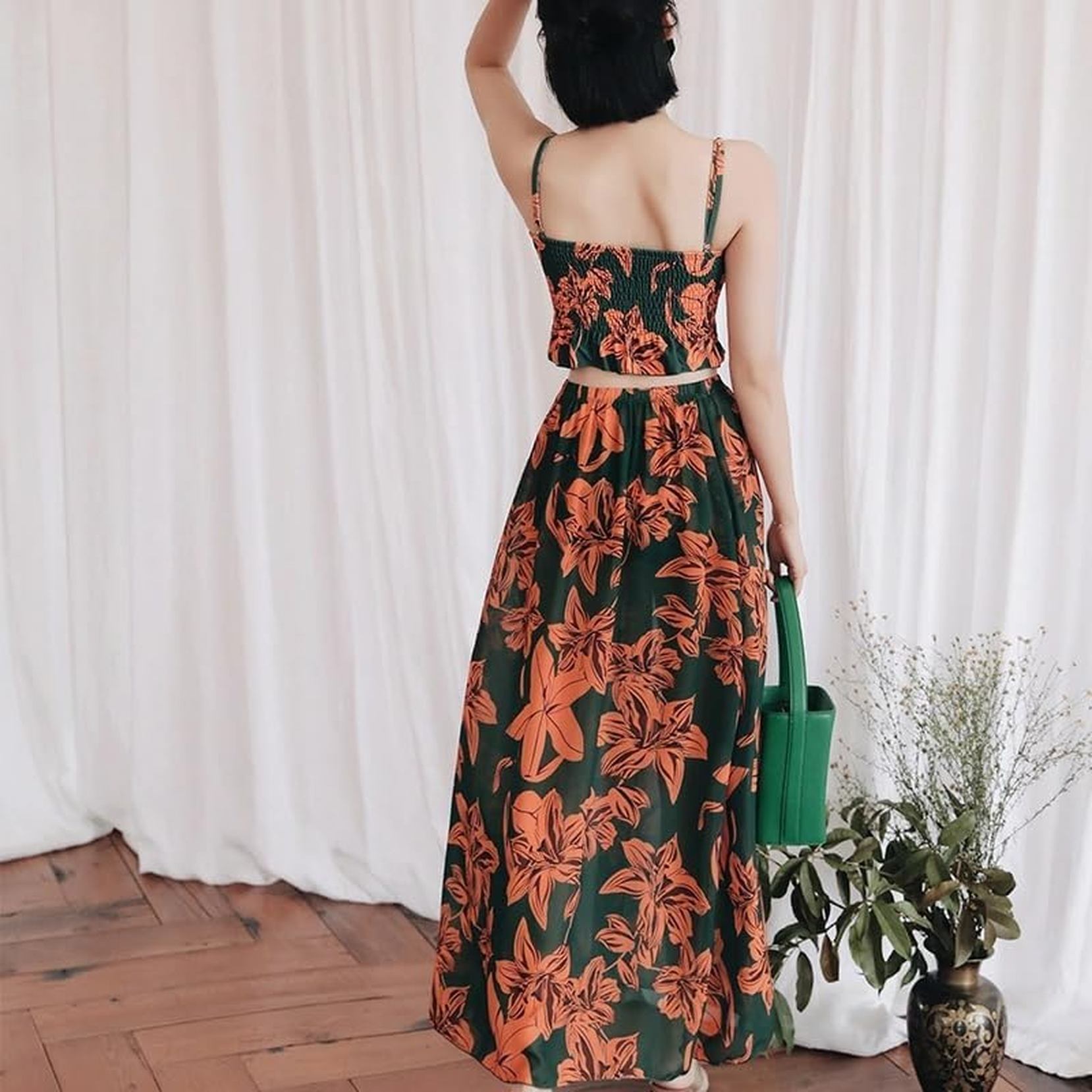 ペア 水着 カップル 体型カバー タンキニ スカート付き メンズ ビーチパンツ サーフパンツ エスニック柄 オレンジ プール 海外旅行 蜜月 ミズギ 新婚旅行 ハネムーン