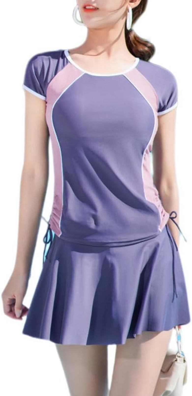 水着 レディース 可愛い スカート 体型カバー シンプル ぽっちゃり 服みたい フリル セパレート 着痩せ 胸パッド付き 水陸両用 2点 セット 大きいサイズ 半袖 可愛い セクシー 女性 着痩せ セ