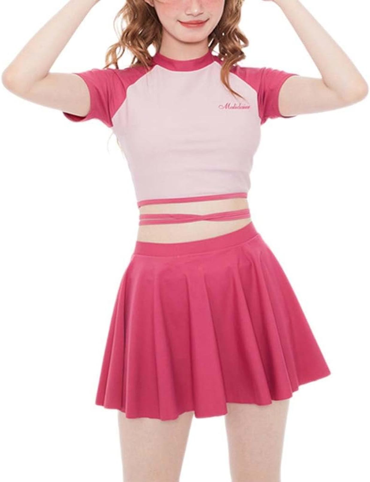 水着 レディース水着 水着セパレート 水陸両用 2点セット水着 服みたい フィットネス 高校生 おしゃれ リボン スカート セクシー シンプル 韓国 半袖 可愛い お洒落 着痩せ セットアップ ファシ