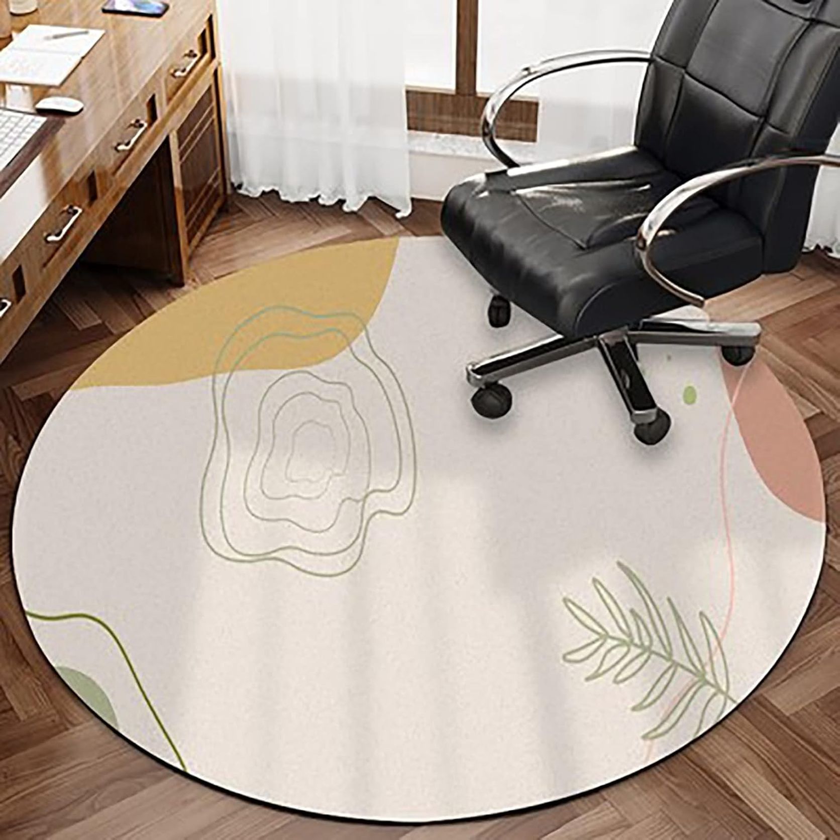 チェアマット オフィスチェアマットの堅木張りの床 丸いオフィスローリングチェアフロアプロテクターマ..