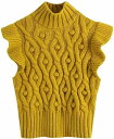 ニットベスト レディース 女性用 ニットセーターベスト女性フリルタートルネックノースリーブレトロセーターベスト トップ 春服 オフィス 女子 きれいめ カジュアル トップス 可愛い 通勤