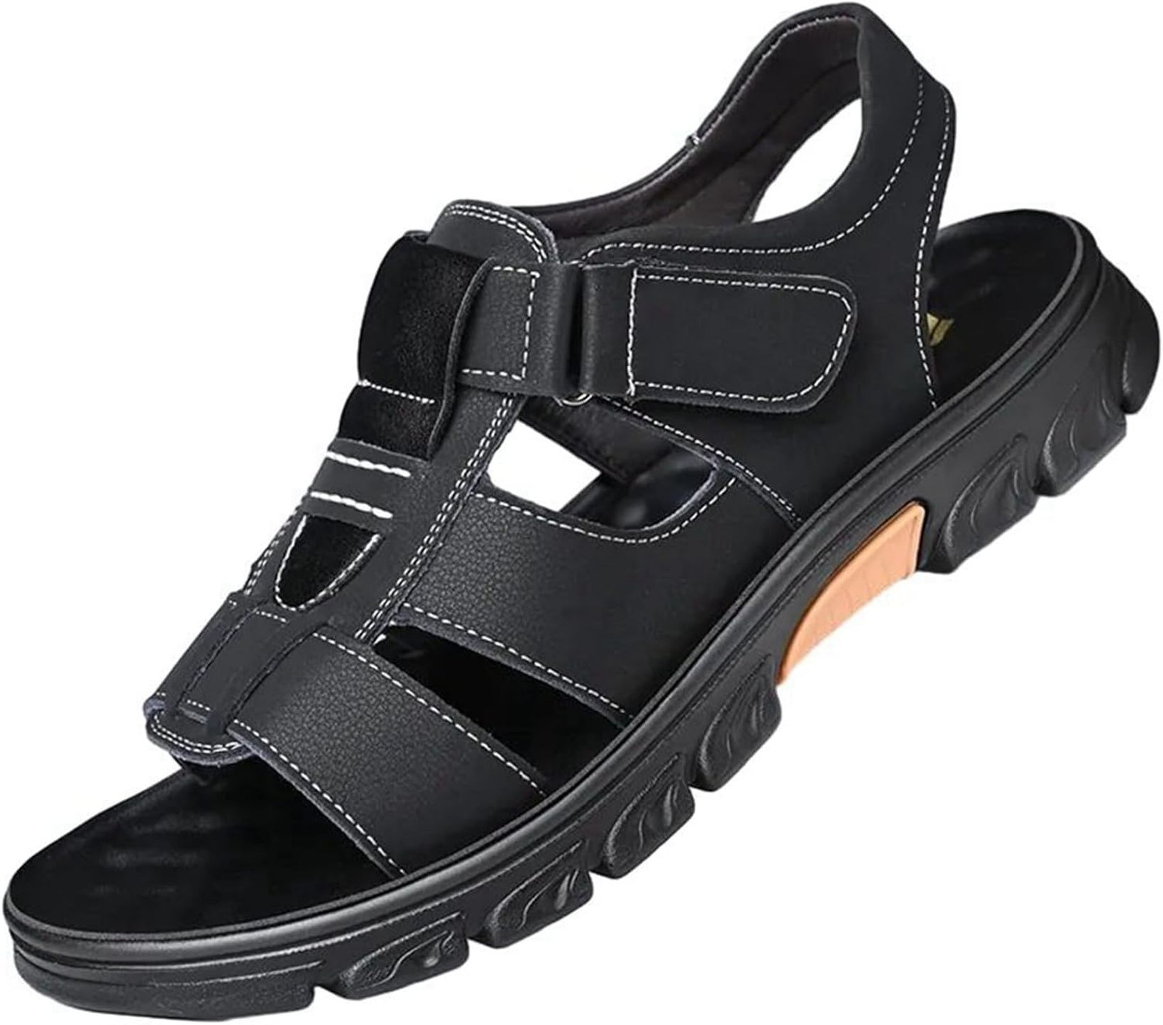 サンダル メンズ 外履き 革サンダル 軽量 ビーチサンダル 厚底 滑り止め ベルクロ 履きやすい 運転靴 ..