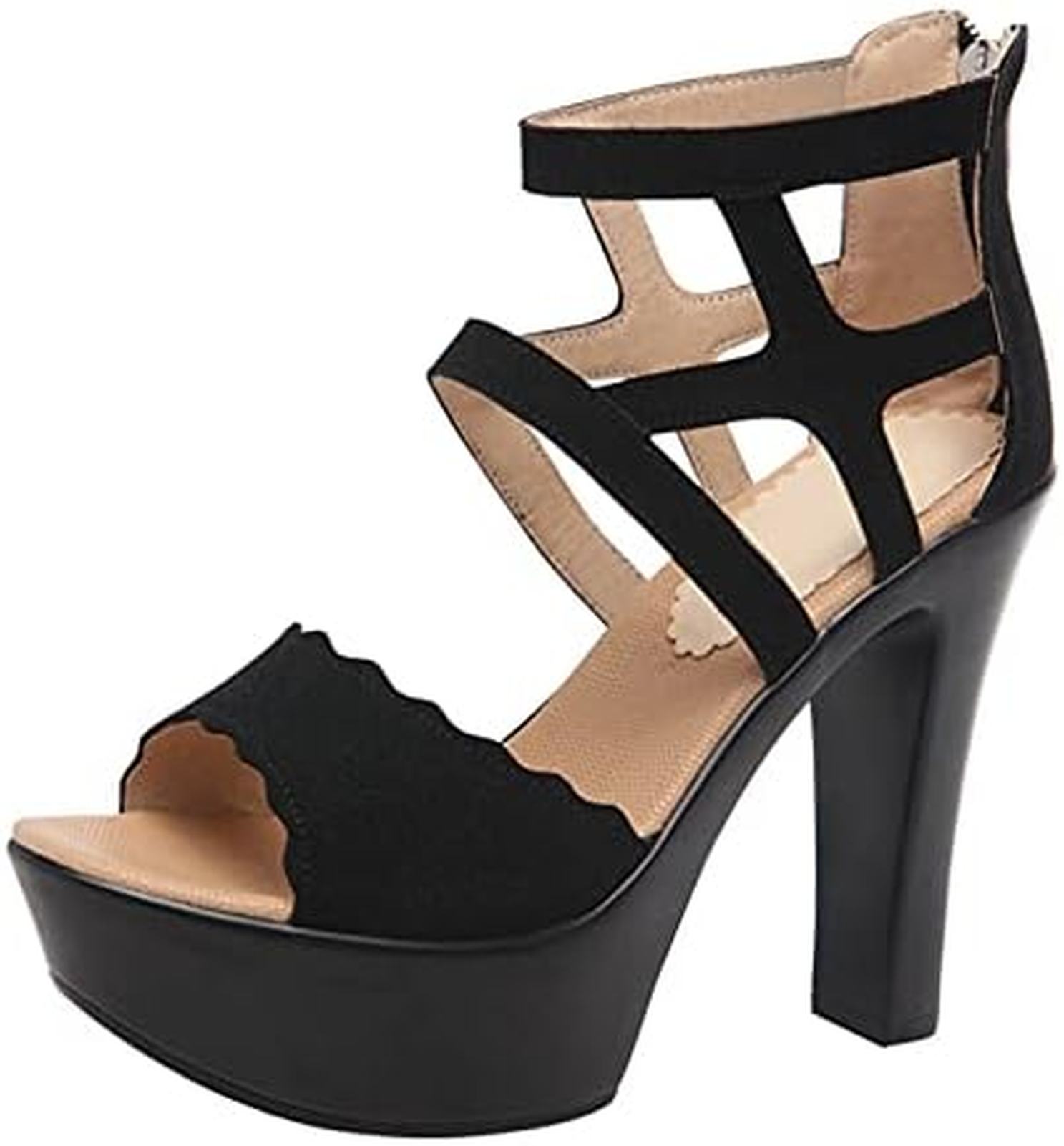 ハイヒール サンダル ストラッ サマーブーツ レディース ブーツ太ヒール カジュアル通気 快適 チャンキーヒール PUレザー ブーサン キャバレディースシューズ ストラップ ファッション バックジップ