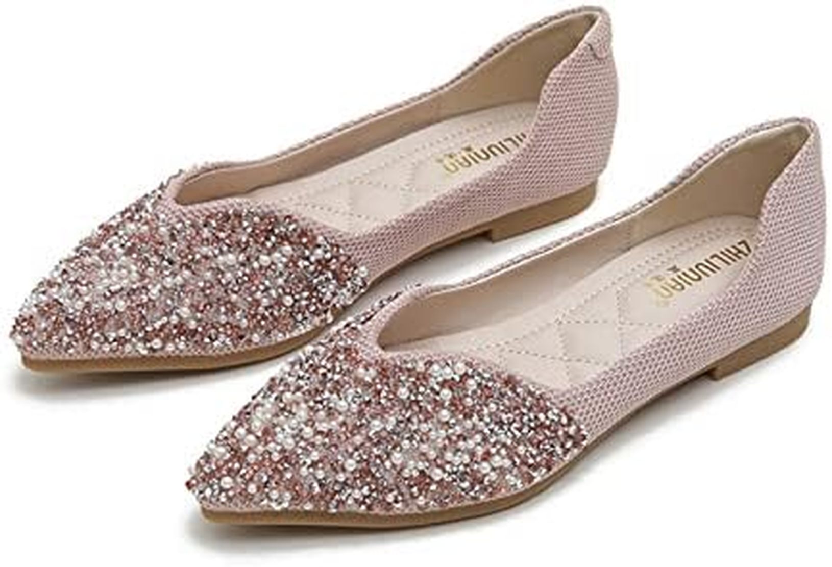 パンプス フラットシューズ レディース 大きいサイズ ローヒール 美脚 滑り止め 履きやすい 疲れない カジュアル フォーマル ポインテッドトゥ おしゃれ パール飾り ピンク ベージュ