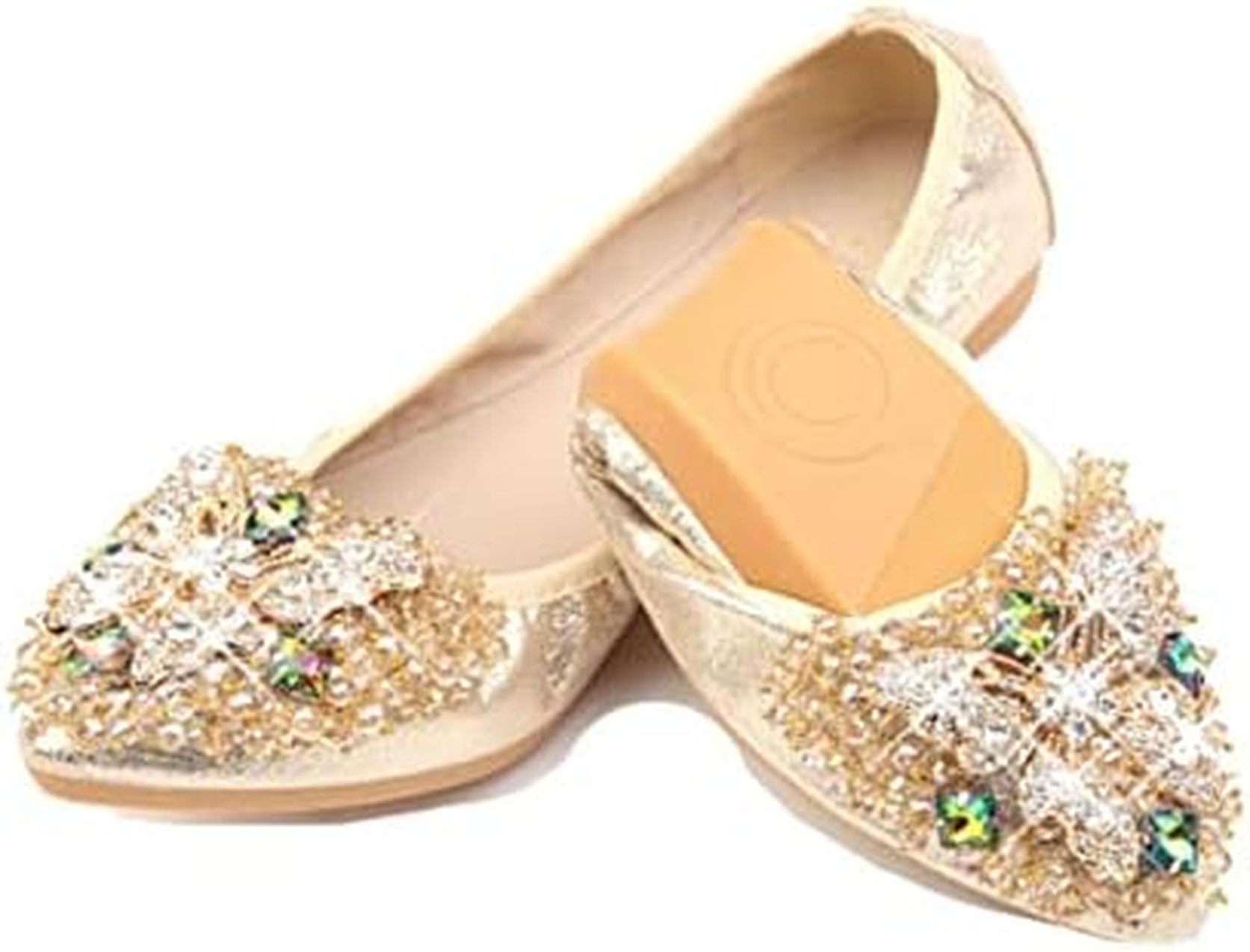 パンプス フラットシューズ レディース 携帯シューズ ポインテッドトゥ 歩きやすい 可愛い 結婚式 妊婦 キラキラ ぺたんこ靴 二次会 パーティー 結婚式 折りたたみ キャバ 収納可能 ビジュー付き