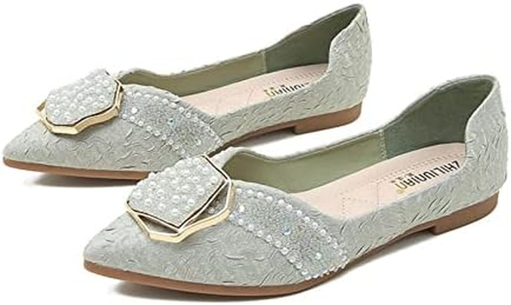 パンプス フラットシューズ レディース 大きいサイズ ローヒール 美脚 滑り止め 履きやすい 疲れない カジュアル フォーマル ポインテッドトゥ おしゃれ パール飾り