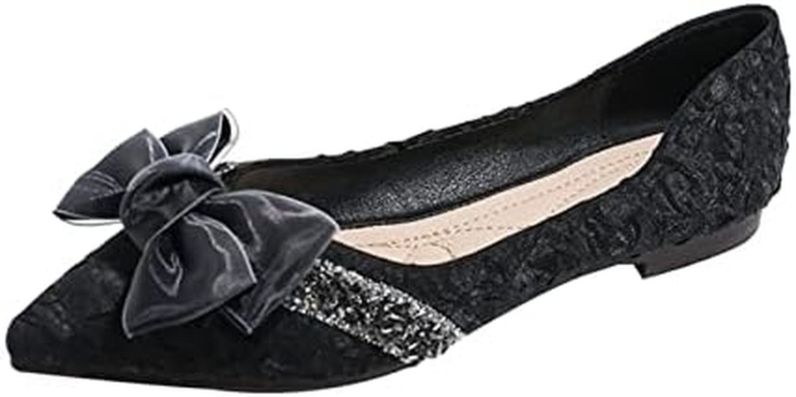 パンプス フラットシューズ リボン ポインテッドトゥ レディース おしゃれ 美脚 滑り止め 履きやすい 疲れない 快適 ローヒール カジュアル フォーマル 大きいサイズ 3色展開