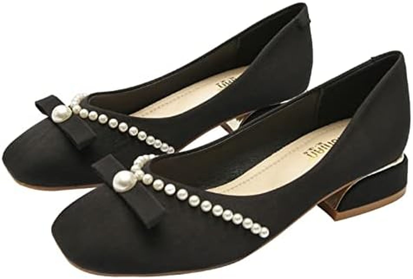 パンプス フラットシューズ レディース ローヒール 歩きやすい 痛くない 太ヒール スクエアトゥ結婚式 パーティー スリップオンシューズ 姫系 プリンセス 美脚リボン かわいい ファンション 大きいサ