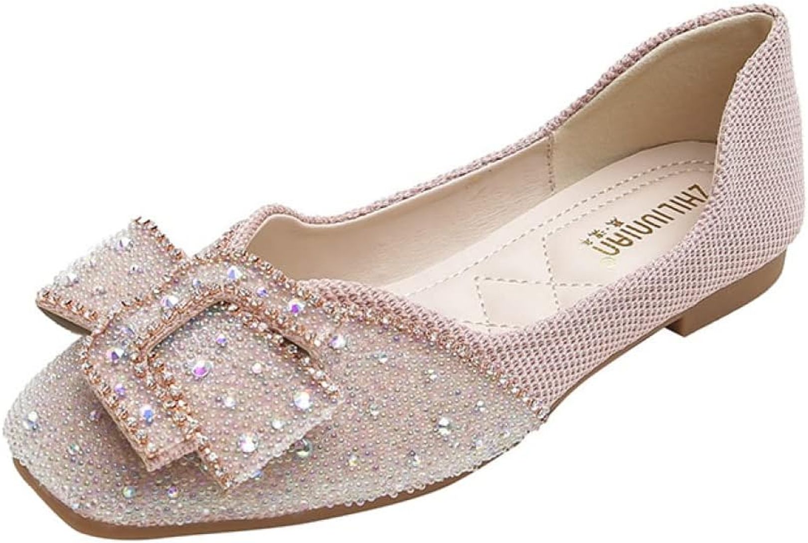 パンプス レディース フラットシューズ 走れるパンプス 痛くない スクエアトゥ シューズ キラキラ ウェディングシューズ 蝶結び ブライダルシューズ ラインストーン 発表会 演奏会
