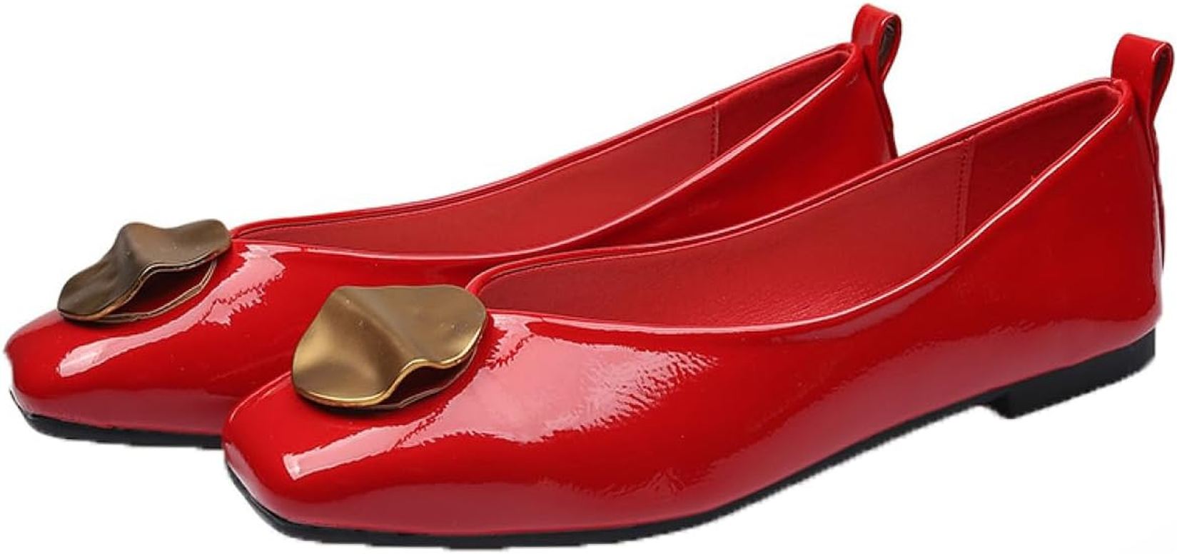 パンプス レディース フラットシューズ スクエアトゥ バレエシューズ バックル 走れるパンプス 痛くない ぺたんこ エナメル バレエローヒール 歩きやすい 大きいサイズ シンプル 通勤 大人 日常 フ