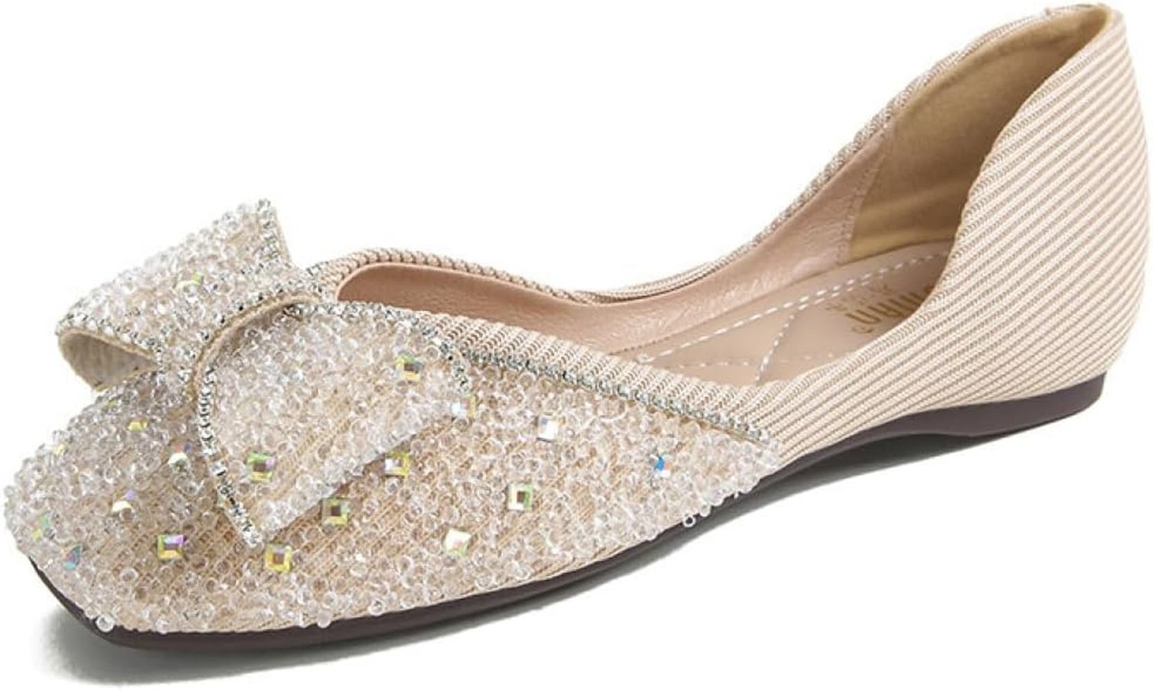 パンプス レディース フラットシューズ 上履き バレエシューズ フラットビジュー付き キラキラ 歩きやすい 走れるパンプス 痛くない 軽量 可愛い 婦人靴 ぺたんこ靴 カジュアル 疲れない キャバ嬢