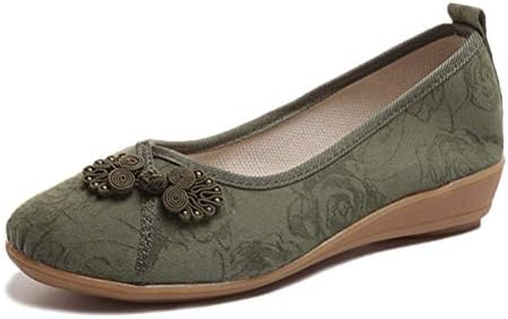 パンプス フラットシューズ ウェッジソール ローヒール レディース 布生地 綿 天然素材 ナチュラル 刺繍 バックル付き エスニック 通気性 婦人靴 ラウンドトゥ 低反発 コンフォート トラッド 軽量