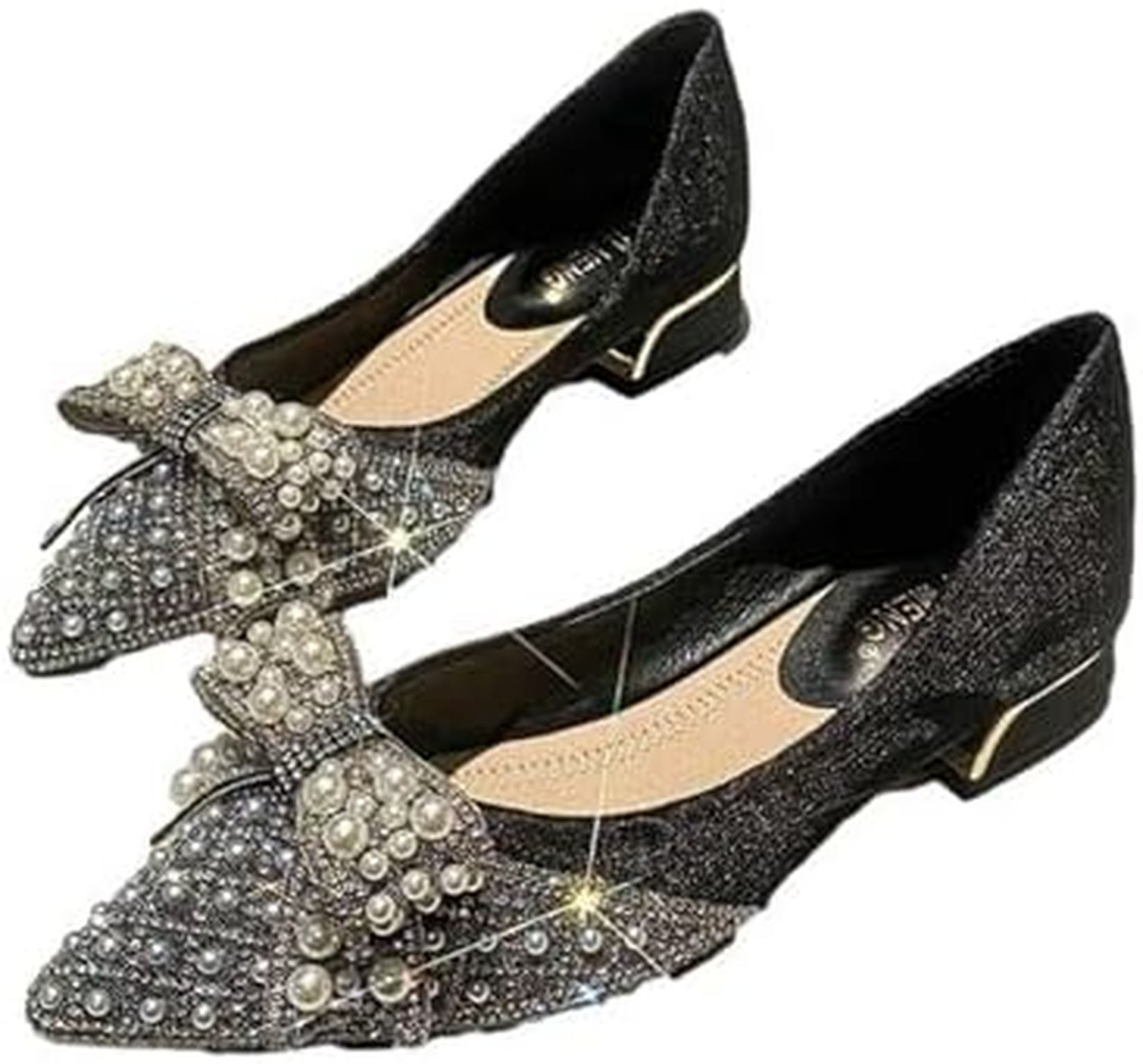 パンプス レディース レディース 走れる春用 スリッポン ハイヒール ビジュー キラキラ 美脚 ポインテッドトゥ 女性用 フラットシューズ 防滑 就活 卒業式 デイリー オフィス お出かけ 日常 ウォ