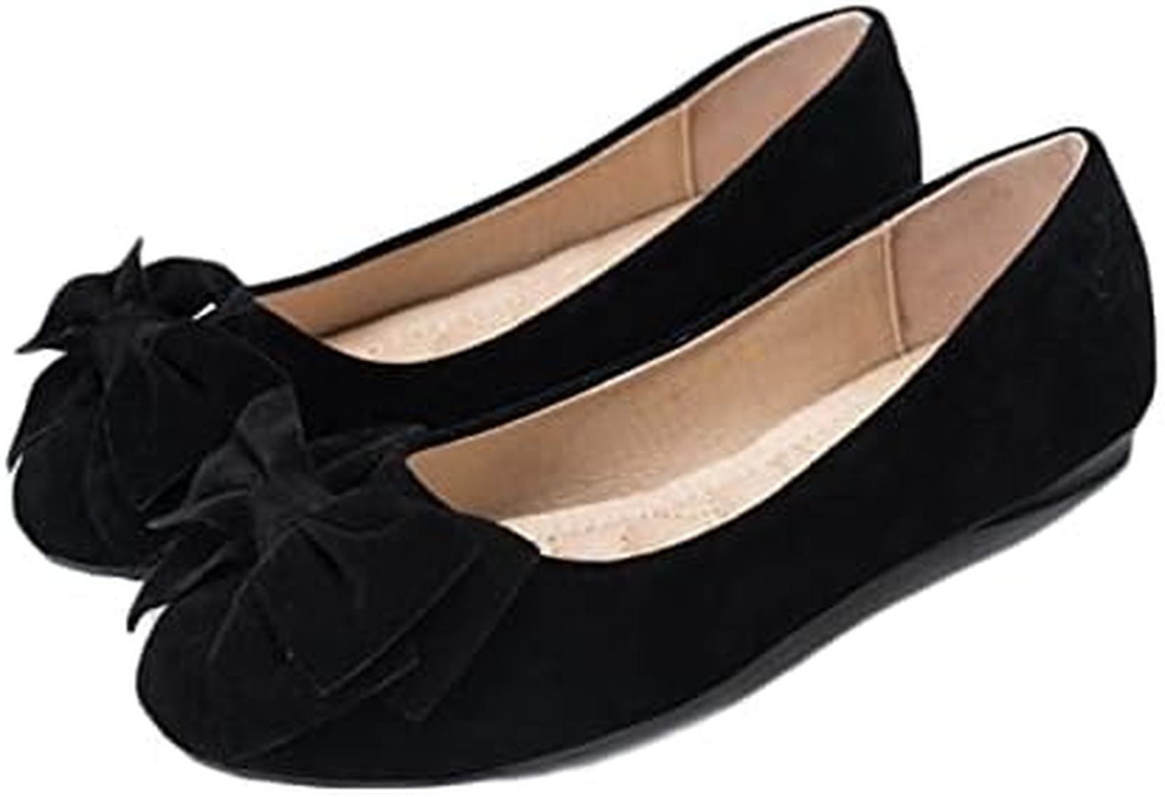 リボン付き 可愛いぺたんこ靴 レディース パンプス フラット ローヒール スエード ラウンドトゥ 丸み ..