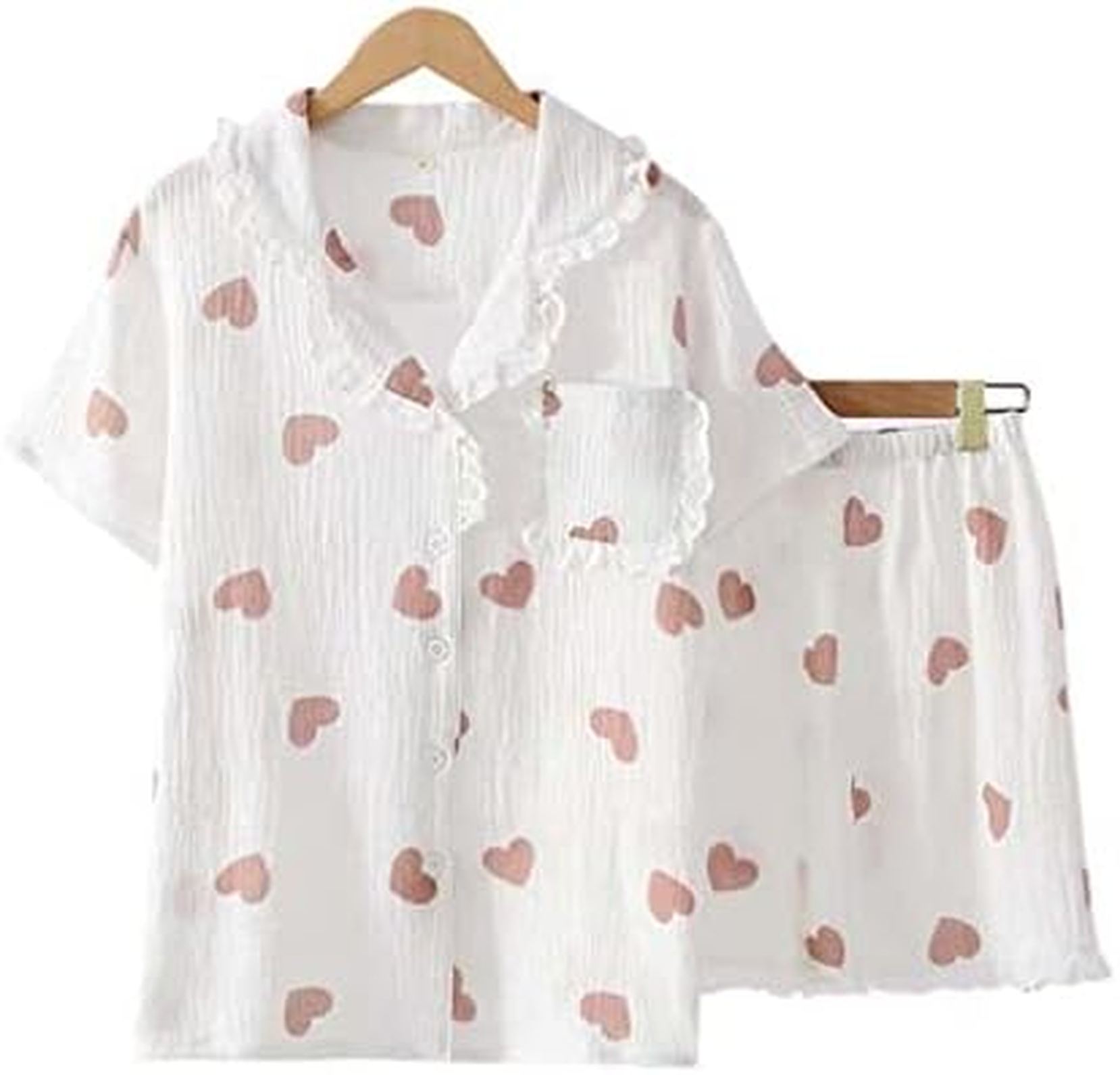 パジャマ レディース 夏 綿 半袖 短パン 上下セット 前開き ルームウェア 部屋着 便利服 寝巻き 二重ガーゼ 吸汗 速乾 柔らかい ふんわ..