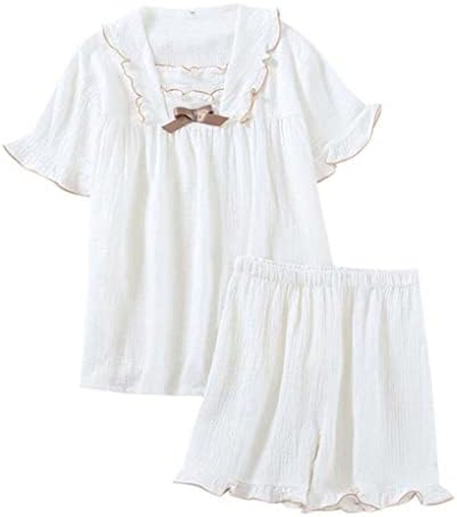 パジャマ レディース 夏 半袖 ルームウェア 綿 二重ガーゼ 無地 かわいい 部屋着 短パン 便利服 寝巻き..