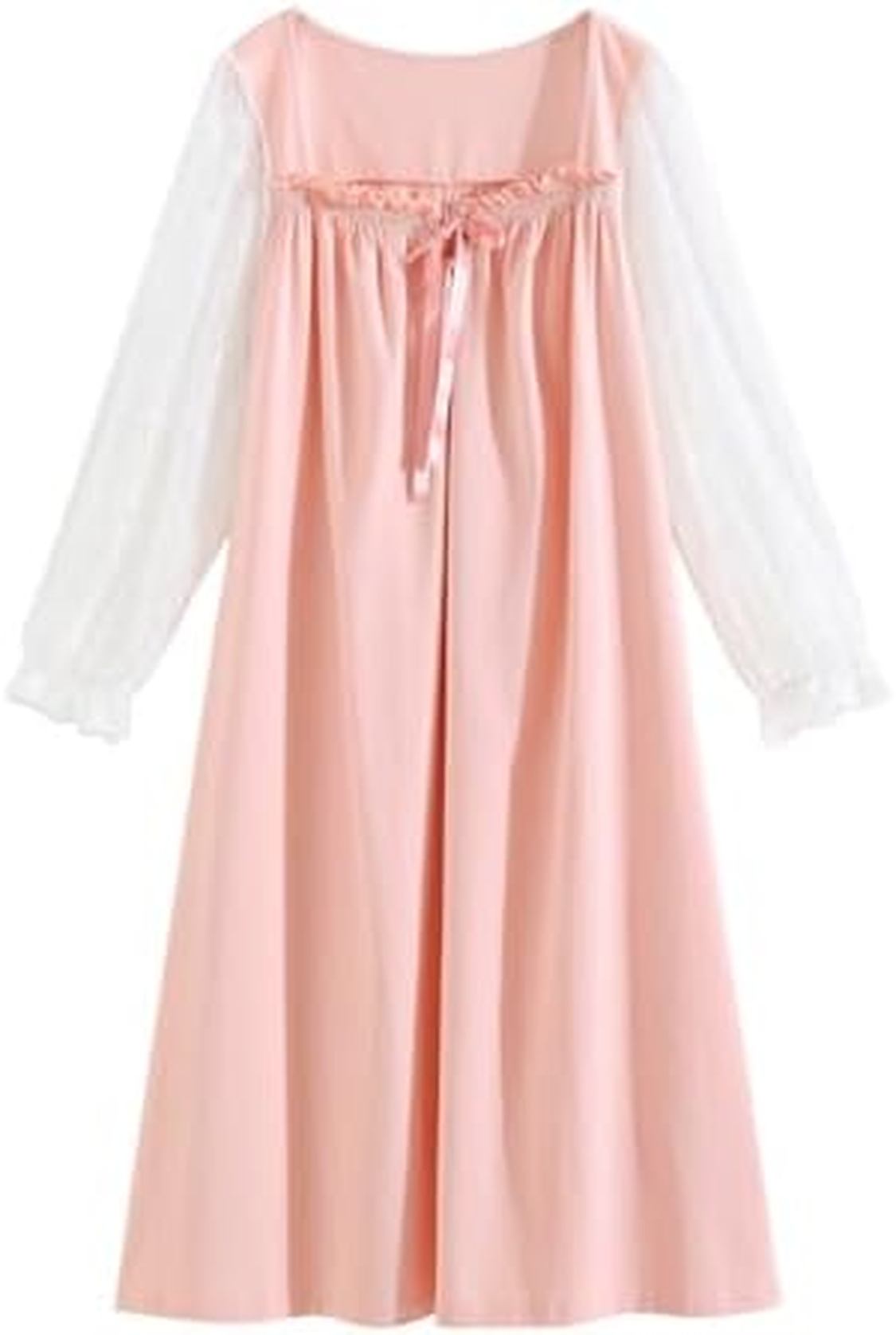 ネグリジェ 姫系 長袖 レース フリル チュール レディース ルームワンピース 綿 ふんわり 通気 薄手 ルームウェア ロングワンピース リボン 可愛い ロング丈 春夏 お姫様気分に 寝巻き