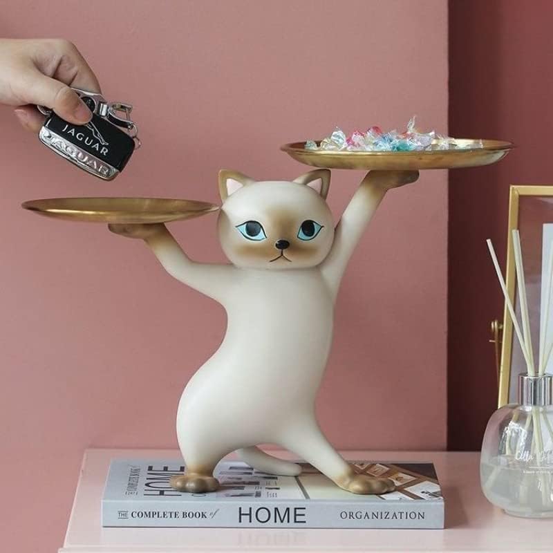 【全店通用25%OFFクーポン】皿を捧げるネコ ねこ 猫ちゃん キー収納 おしゃれ 玄関収納 鍵置き 卓上置物 収納トレイ 多機能収納トレイ かわいい猫の鍵収納ホルダー 動物像 彫刻装飾 玄関 化粧卓 口紅スタンド 財布 コイ [3]