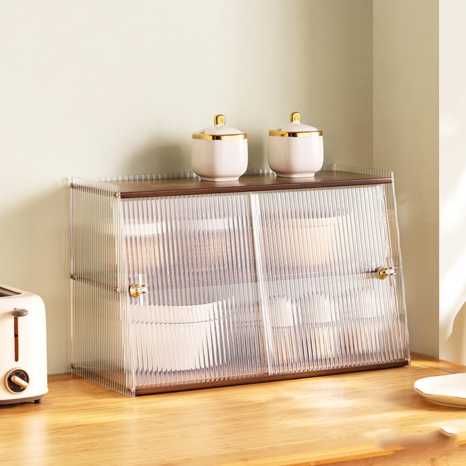 食器棚 卓上食器棚 ??克力推拉? レトロな竹の調味料入れと食器収納ラック 食器、カップ、本、雑誌を収..