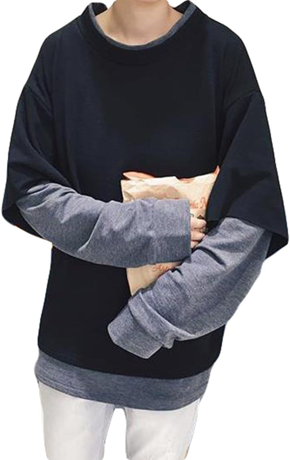 長袖tシャツ メンズ 秋 長袖 トップス カットソー ゆったり Tシャツ 切り替え カジュアル プルオーバートレーナー ゆったり 柔らかい肌触り 快適 ファッション ビッグ シルエット