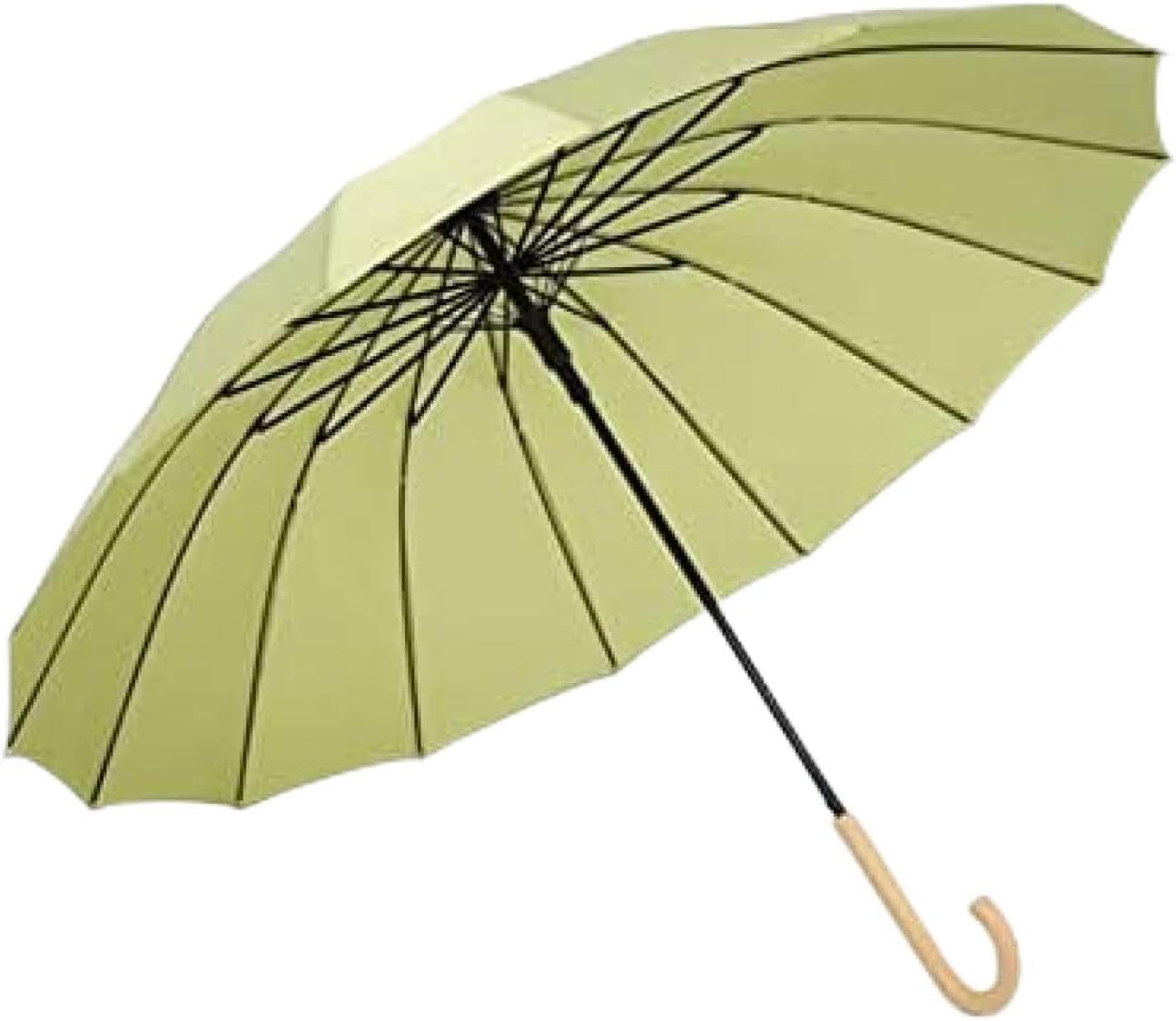 ロングハンドル 16フレームワーク傘 自動開閉 傘 高強度 木製柄 長傘 雨傘 メンズ レディース グリーン