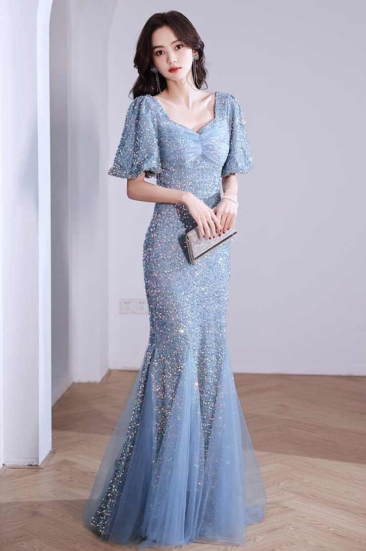 レディース マーメイドドレス ドレス イブニングドレス ロングドレス タイトドレス 宴会ドレス ワンピース スパンコール Vネック セクシー エレガント フォーマル 演奏会 パーティー 卒業式