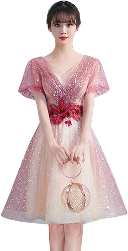 レディース パーティードレス ドレス ワンピース イブニングドレス チュールワンピース 結婚式ワンピース ミモレ丈ドレス ロングドレス ショートドレス エレガント Vネック 星柄 可愛い フォーマル