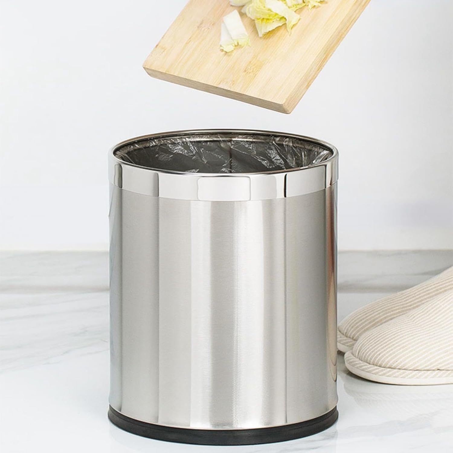 ゴミ箱 フタなし 18L ダストボックス 丸型 ごみ箱 ゴミ袋が見えない スリム おしゃれ シンプル 抗菌 部屋 キッチン リビングルーム トイレ 浴室 オフィス用 スチール [2]