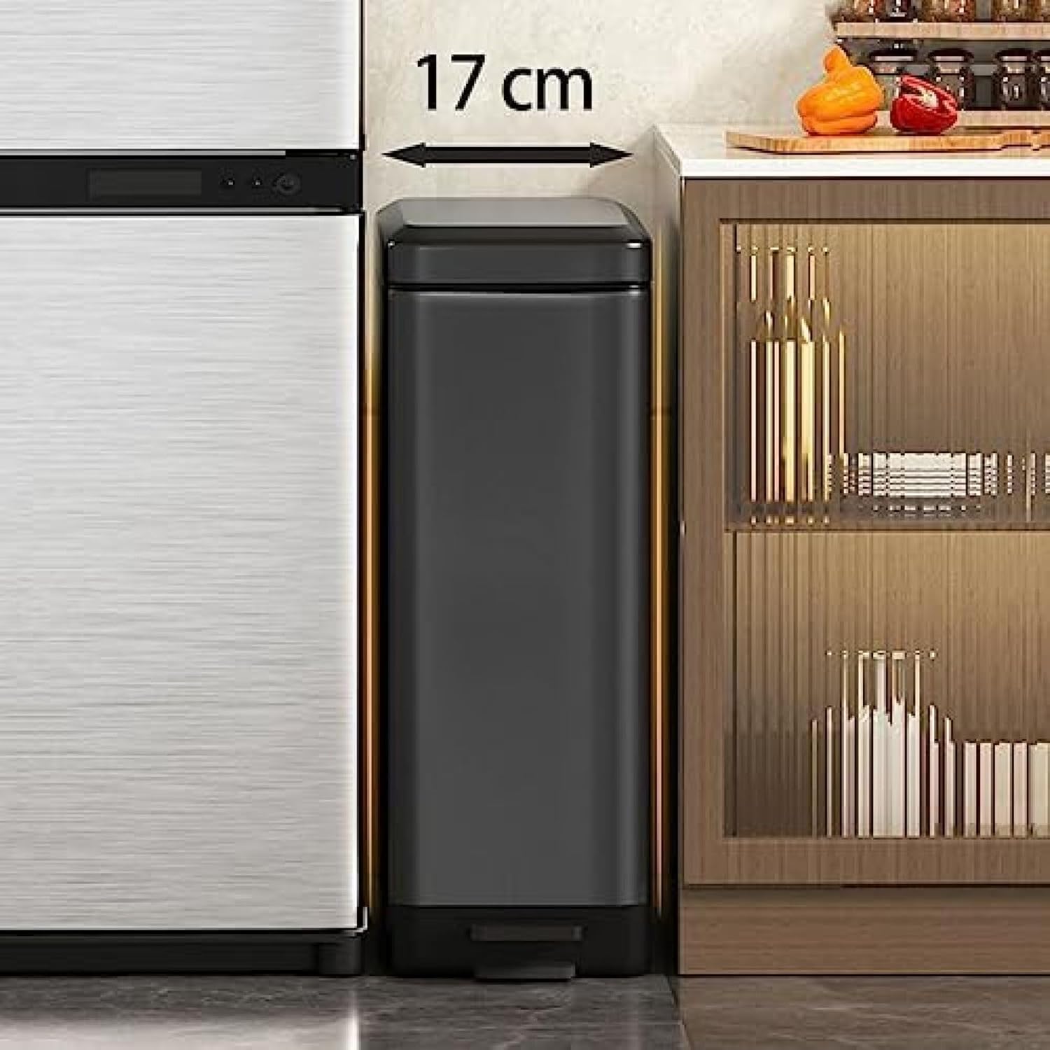 ゴミ箱 ふた付き 15L スリム ステンレス ゴミ箱 取り外し可能なインナーバケッ 指紋防止 おしゃれ ペダル式 ごみ箱 密閉 音無し 省スペース トイレ/バスルーム/キッチン/リビングルーム用 (ブ [2]