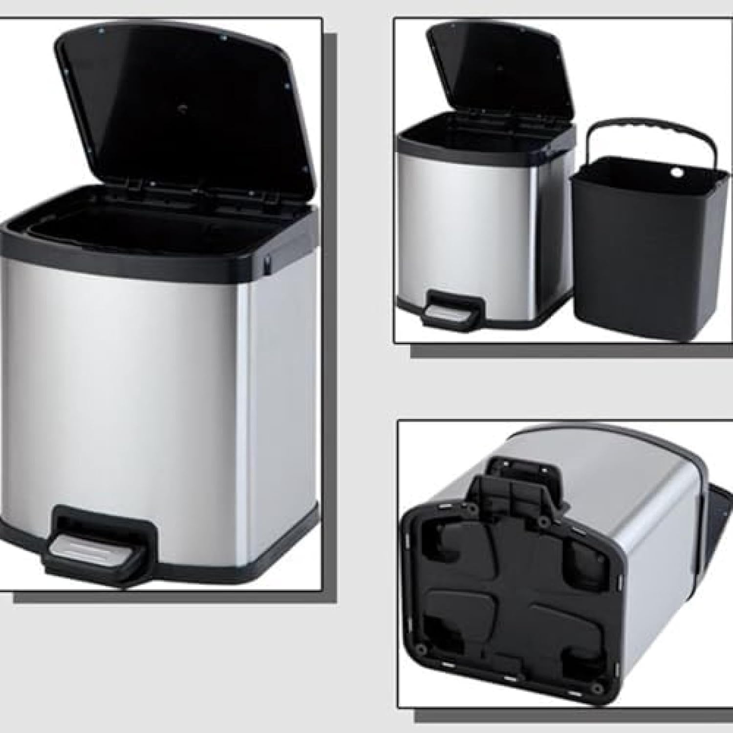 大森麗萱のゴミ箱 ふた付き 7L ダストボックス 角型 ペダル式 ごみ箱 スリム おしゃれ 抗菌 消臭 密閉 音無し 部屋 キッチン 洗面所 トイレ オフィス用 スチール リビングルーム 浴室 シルバーB｜アングル2