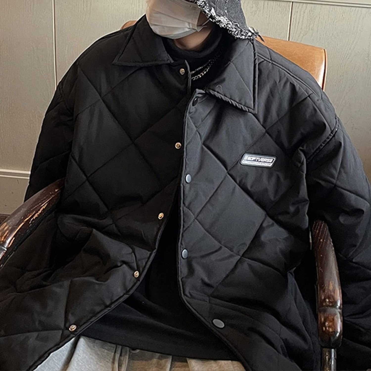 冬　ダウンジャケット　メンズ　ふわふわ　保温　防風防寒　中綿コート　カジュアル　登山　アウトドア　アウター　ショート丈　折り襟　カッコイイ　ゆったり　大きめ　日系　アーガイル柄