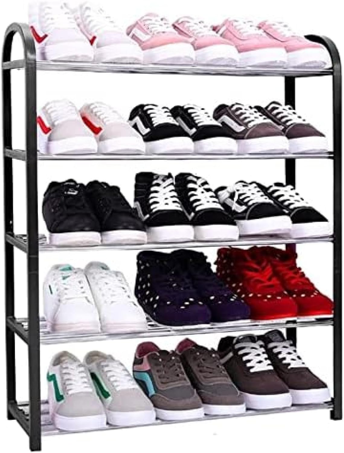 シューズラック 金属靴ラックプラスチック靴収納棚ホームオーガナイザー靴オーガナイザーリビングルーム玄関廊下寝室 下駄箱 (Color : Black Size : 5 Tier 60x19x72cm