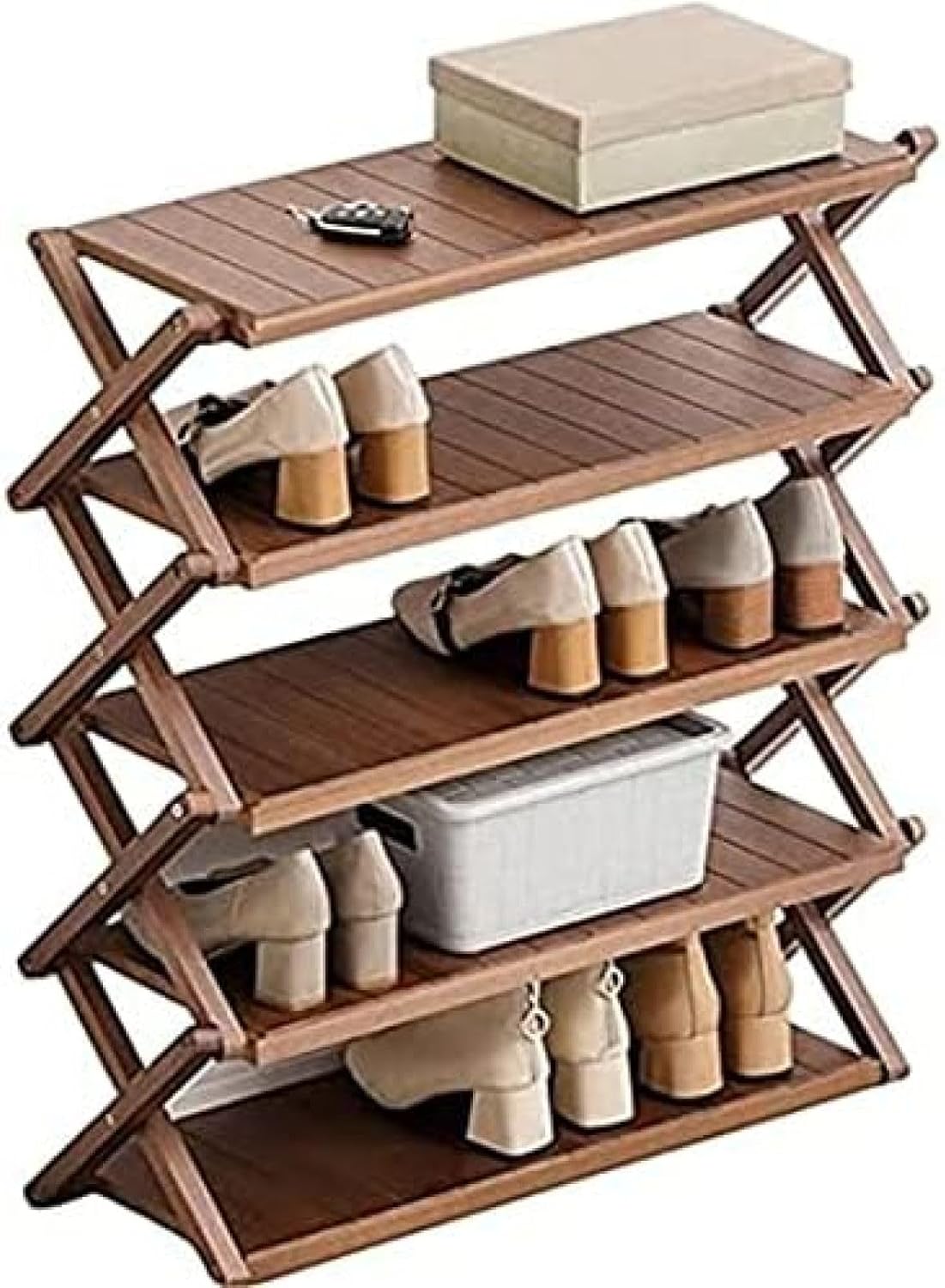 シューズラック 下駄箱 折り畳み棚 竹製 玄関収納 靴棚 多機能収納ラックフ 北欧 伸縮式 玄関収納 組立..