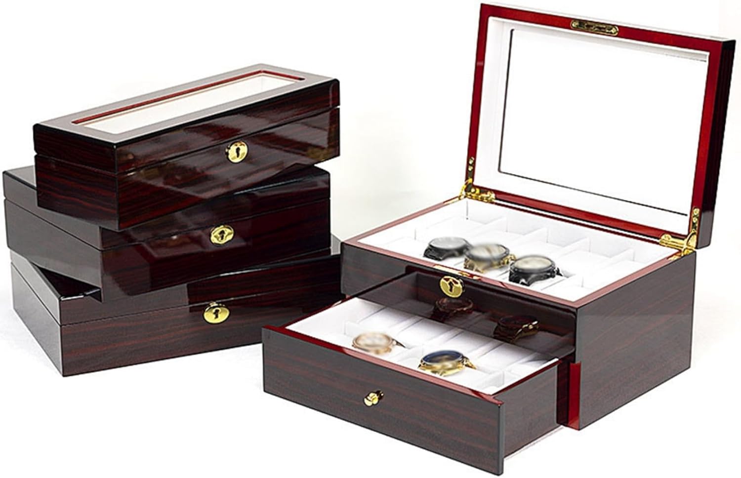腕時計収納ケース 木製 コレクションケース 時計保管 ウォッチボックス アクセサリー収納 ジュエリーボックス ピアノ塗装 2層 ディスプレイケース プレゼント 母の日 父の日 6本