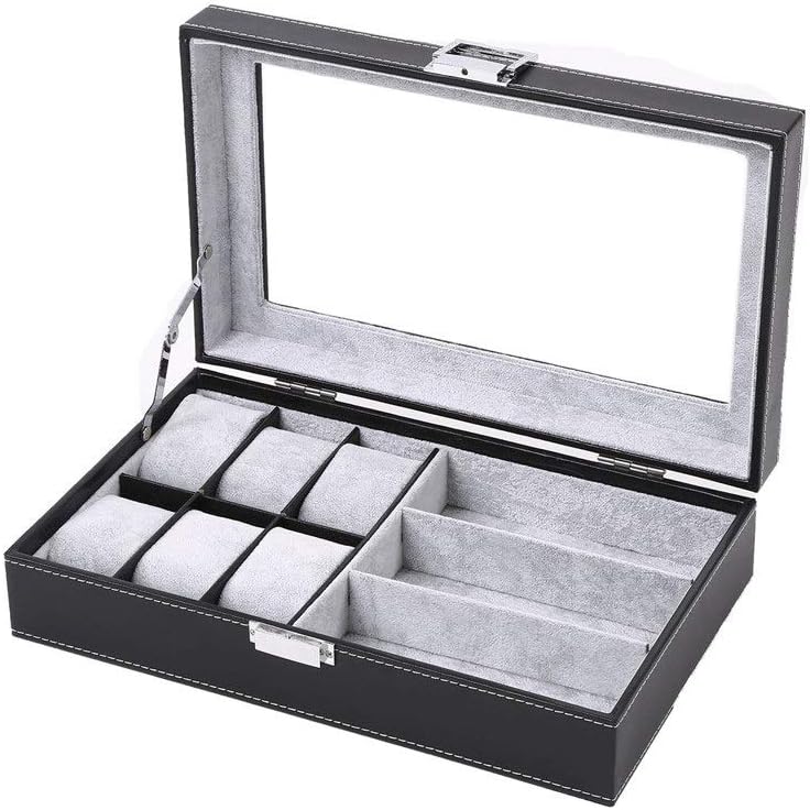 腕時計収納ケース 木製PUストレージサングラスメガネケース6 + 3ハイエンドフランネルウォッチボックス..