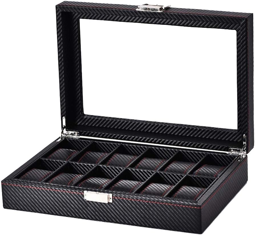 腕時計収納ケース 時計ケース 木製ウォッチスロット12ショーの宝石収納ボックスの蓋黒いガラス 腕時計 収納 保管 コレクション ウォッチケース (色 : Black Size : 33x21.5x8