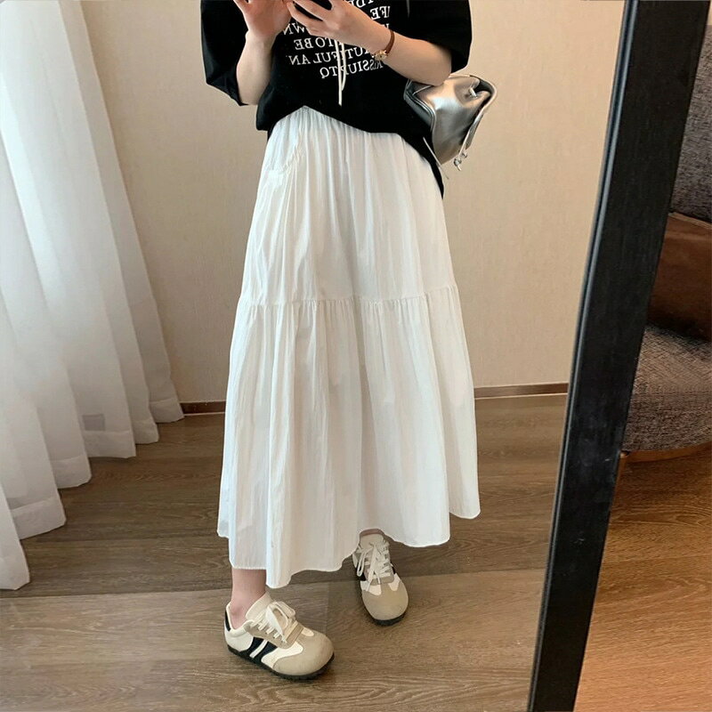 「25％OFFクーポン付き」ティアードスカート ロング レディース 春夏 マキシ丈 Aライン 裏地付き ウエストゴム フレア ふんわり 体系カバー おしゃれ カジュアル 大人 可愛い きれいめ 無地 上品