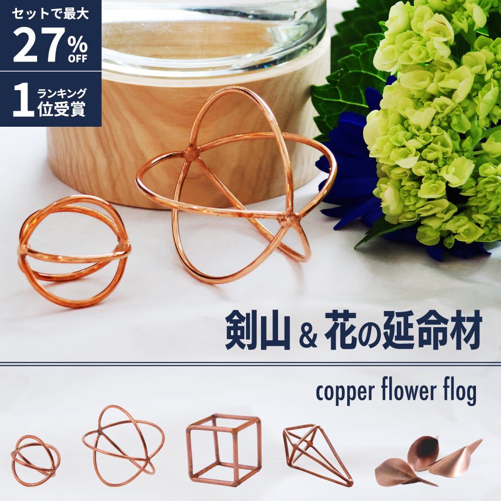 レビュー特典&店内買周クーポン! コッパー フラワー フロッグ 切り花 延命剤 植物活性剤 切花 生花 延命 剣山 おしゃれ 生け花 一輪挿し 花留 華道 長持ち 銅 切花延命剤 カッパー フラワーベース イオン 抗菌 ライフフラワー ボール ダイヤ リーフ 371814 花瓶