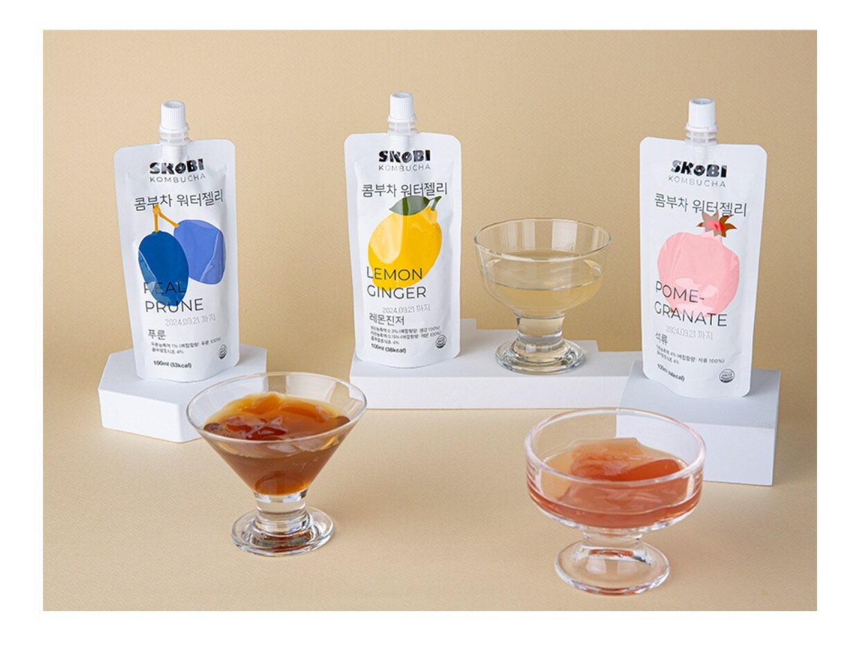 SKOBI　コンブチャウォーターゼリー100g×3個セット（ざくろ味＋プルーン味＋レモンジンジャー味）　KOMBUCHA　ゼリー飲料　韓国商品　韓国食品　コラーゲン　冷やしておいしい