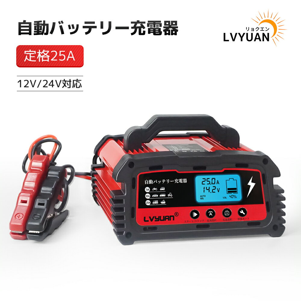 自動パルスバッテリー充電器 定格25A 12V/24V対応 